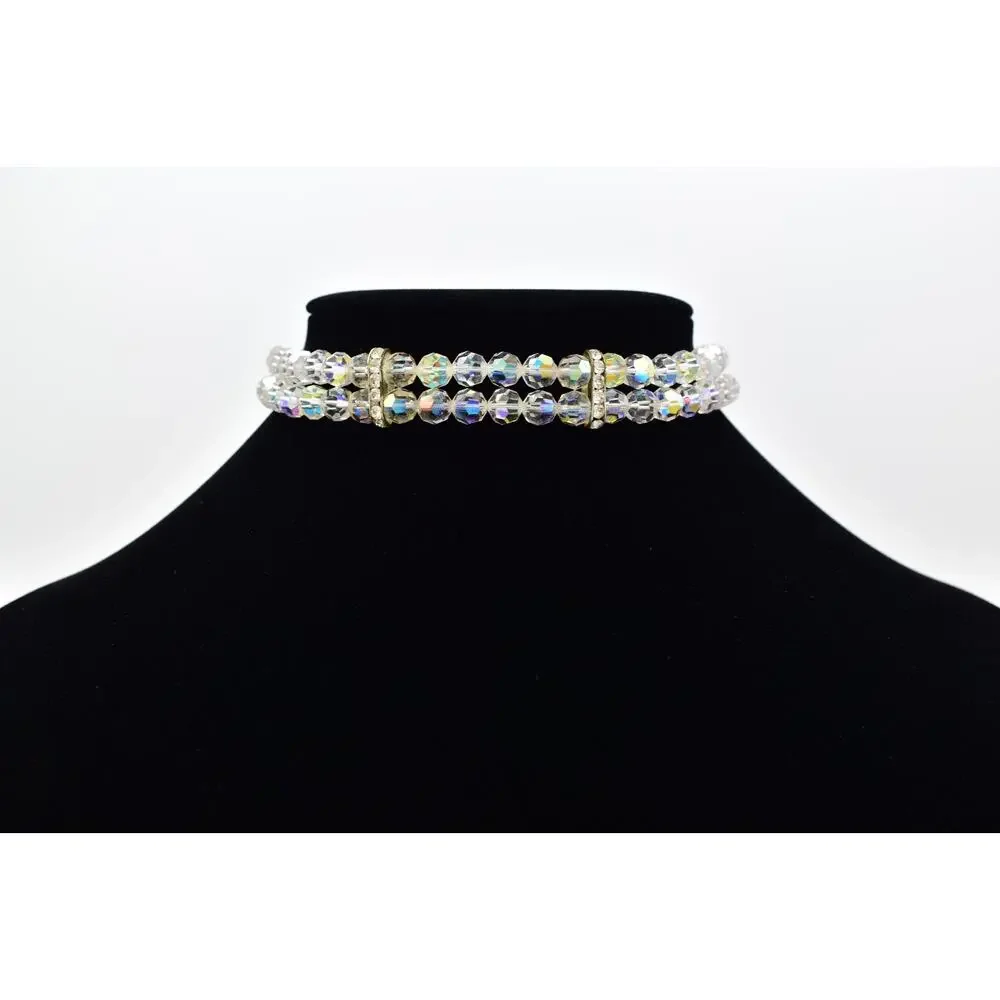 Vintage Aurora Borealis Crystal Choker Necklace AB Glass Chunky 60s 1950s BinBL